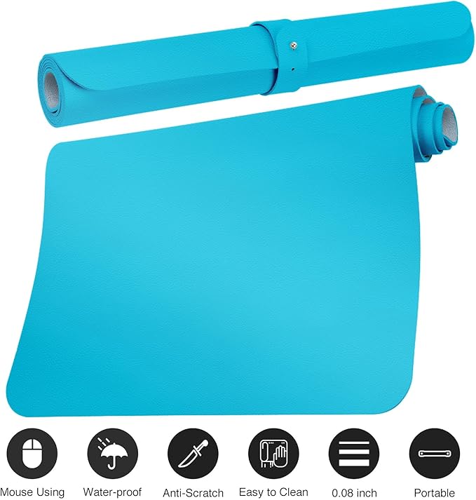 ‎Boutilon Leather Desk Pad 35"x 17" Non-Slip Mouse Pad,Office Desk Mat,Waterprooft PU Leather Desk Blotter,Desk Pad Protector,Desk Writing Pad for Home Office Decor (L-Blue,35"x 17")