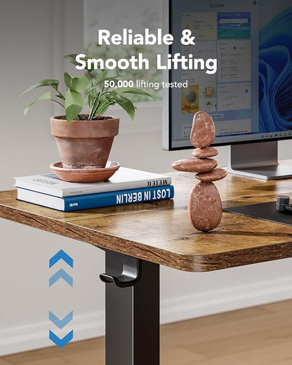 HUANUO 40" x 24" Electric Standing Desk Adjustable Height, 4 Memory Height Settings, Headphone Hook, Cable Manager, Sit Stand Up Desk for Home Office & Computer Workstation, Vintage Brown