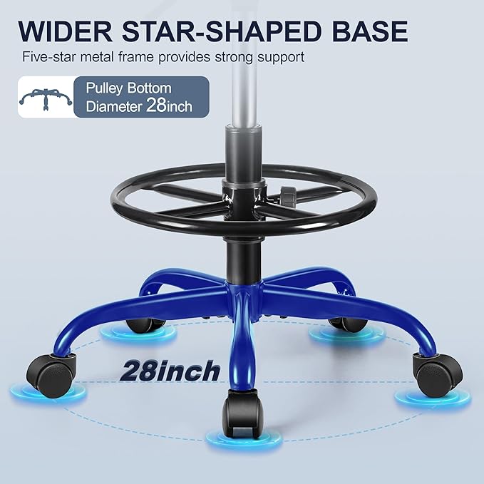 Drafting Chair with Backrest – Adjustable Foot Rest Rolling Stool with Wheels, PU Leather Swivel Stool for Office Spa Studio Lab Counter Salon Home Work Bar Kitchen Shop(Black)