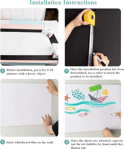 Magnetic Dry Erase Whiteboard Paper, 24" x 39" Self Adhesive Whiteboard for Wall, Easy to Write and Clean Dry Erase Board for Kids, Office, Home, with Marker, Magnetic Eraser and Magnets