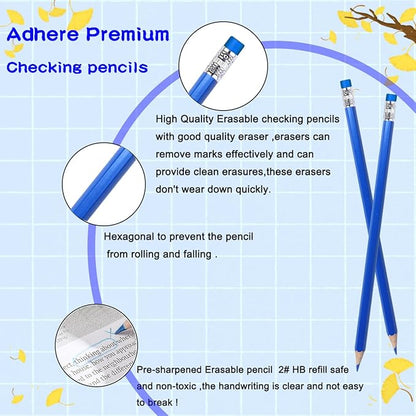 Adhere 25pcs Checking Pencils Erasable colored Pencils Pre-Sharpened #2 HB,for Checking Tests Grading Map Coloring,school Correcting,editing Office Favors,including a Free sharpener..(Blue)