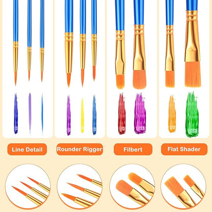 ESRICH Acrylic Paint Brushes Set, 20 Packs / 200 Pcs Nylon Hair Paint Brushes,Paint Brush Set Suitable for Oil,Watercolor,Rock Body Face Art, Kids Adult Perfect Art Painting Craft Paint Brush Kits.