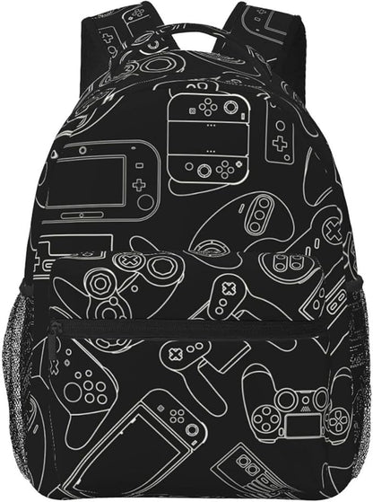 Fiokroo Video Game Controller Black Background Backpack School Bag For Students Teens Men Women Gaming Gadgets Laptop Backpacks Travel Daypack Bag With Multiple Pockets