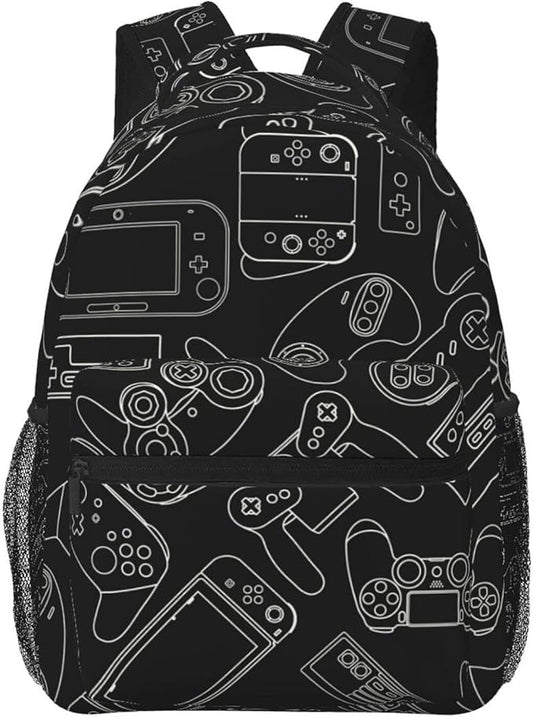 Fiokroo Video Game Controller Black Background Backpack School Bag For Students Teens Men Women Gaming Gadgets Laptop Backpacks Travel Daypack Bag With Multiple Pockets