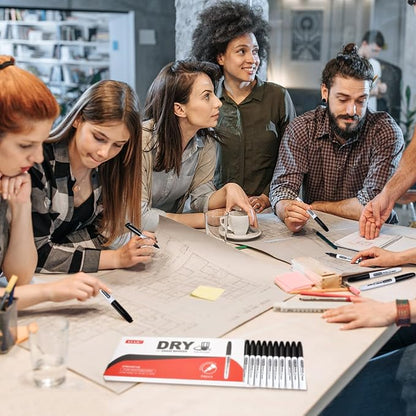 Fine Tip Dry Erase Markers - 24 Pack Black Whiteboard Erasable Markers Bulk for Kids Adults, Ideal for Classroom School Office Home Use on White Board, Non-Toxic Easy Clean