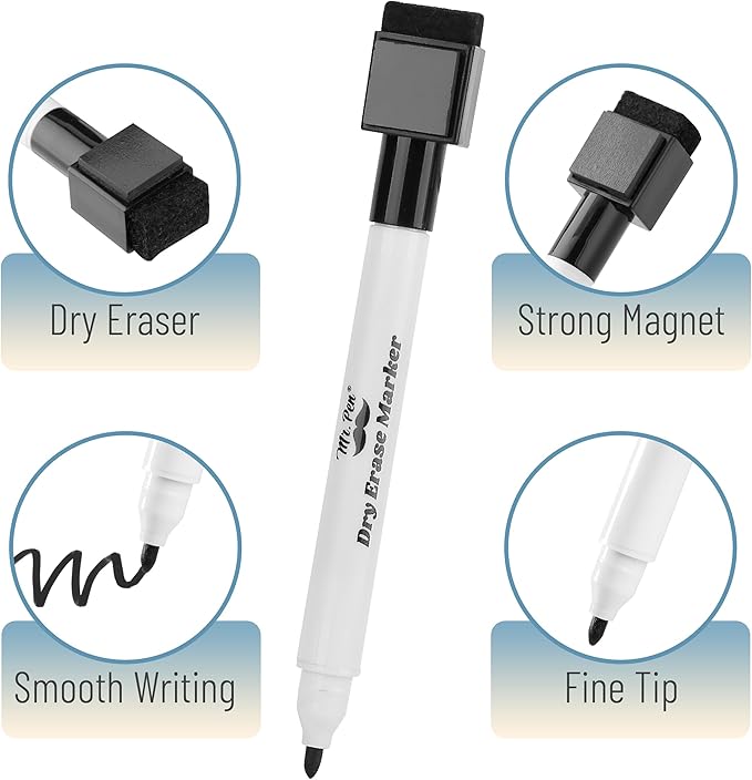 Mr. Pen- Magnetic Dry Erase Markers, 8 Pack with 1 Dry Erase Eraser, Black Dry Erase Markers Magnetic, Dry Erase Markers with Magnet, Dry Erase Magnetic Markers, Dry Erase Pens Fine Tip Dry Erase