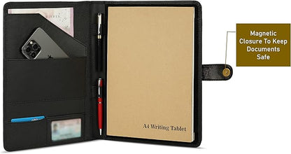 TheAntiq Leather Portfolio Organizer - Professional Business Padfolio for Men & Women, Stylish Resume Folder, A4/Letter Size Document Holder, Legal Pad Folio, Executive Black Leather Business Folder