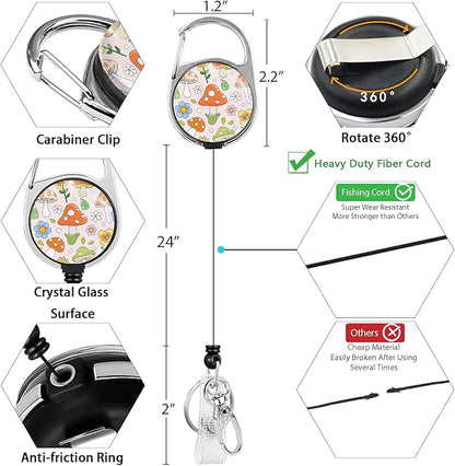 Giancomics Lanyards for Id Badges, Mushroom ID Badge Holder with Lanyard Badge Reel Retractable, Cute Lanyard with ID Holder Keychain Clip Name Tag Cute ID Card Holder for Teacher Women Work Office