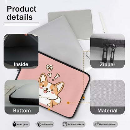 Cute Corgi Laptop Sleeve for Women Girls 15 inch Laptop Protector with Multiple Uses Computer Carrying Case PinkTablet Bag Lap Top Case Men Laptop Protector