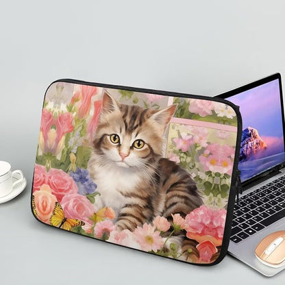 Cat Rose Printed Laptop Bag for Women Men, Lightweight Laptop Briefcase 13 Inch Shockproof Computer Carrying Cover with Zipper, Easy to Carry Laptop Case Bag for Daily Commuting
