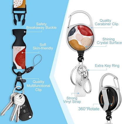 ID Badge Holder with Breakaway Lanyards, Badge Holder with Retractable Reel Clip, Boho Abstract Art Name Tag Lanyard Vertical ID Card Protector for Women Teacher Nurses Doctor Student
