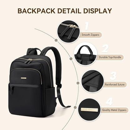 Laptop Backpack for Women Travel Work Commute Casual Daypack Backpack Purse Computer Bags Fit 16 Inch Notebook (Black)