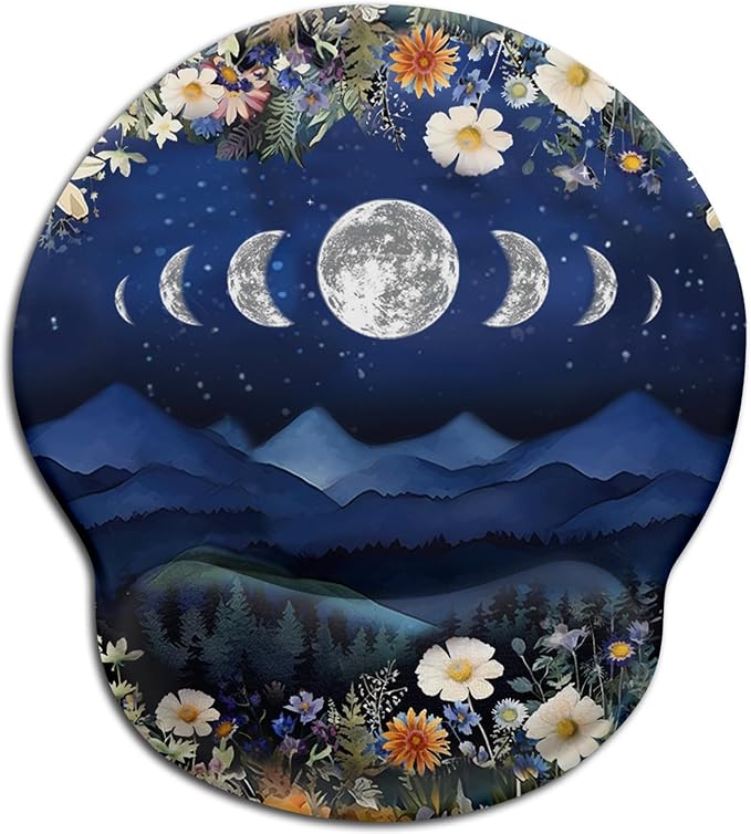 Ergonomic Mouse Pad with Wrist Rest, Moon Mountain Mouse Pad Gaming Mousepad with Non-Slip Pain Relief PU Base, Funny Wrist Support Mouse Pad, Cute Office Desk Accessories Decor Supplies