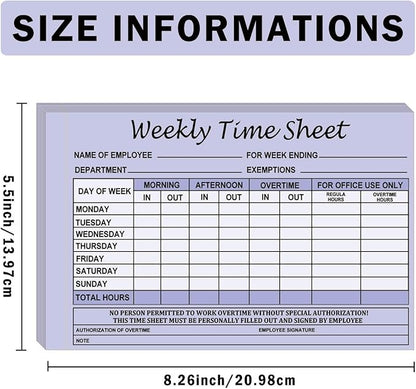Employee Weekly Time Sheets Weekly Format 2 Part Carbonless 5.5 x 8.26 Inch - Daily Time Sheet Log Book Weekly Format 100 Sets