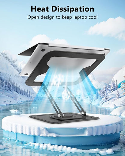 Adjustable Laptop Stand, Computer stand with 360 Rotating Base, Ergonomic Laptop Riser for Desk Foldable Laptop Mount Protable Computer Stand for Laptop Fits with MacBook Pro Air (10-16") - Black