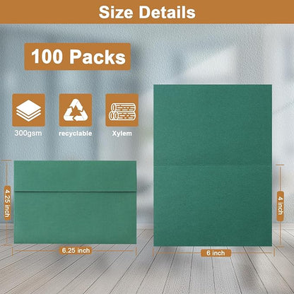 100 Packs 10 Assorted Colors Blank Note Cards and Envelopes 4 x 6 Heavyweight Folded Cardstock and A4 Envelopes Self Seal for Invitations, Wedding, DIY Greeting Cards, Birthday, Baby Showers