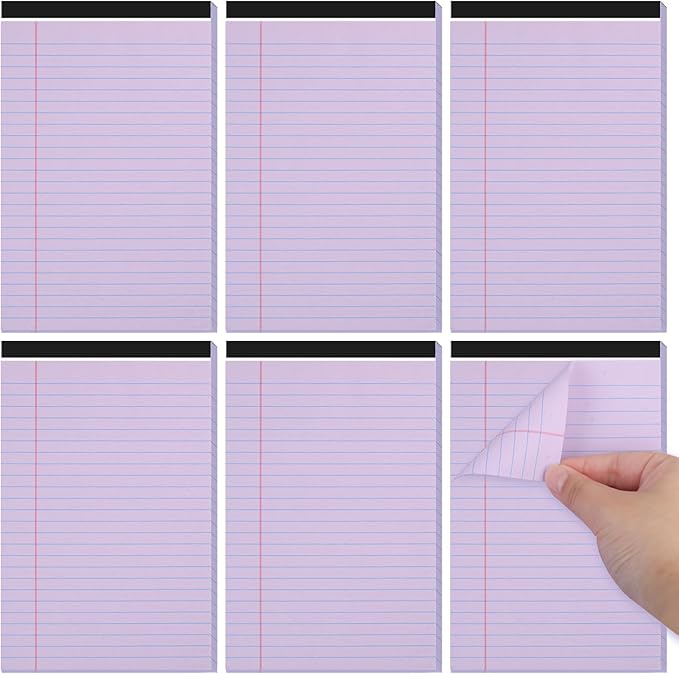Utron 6 PCS Small Legal Pads 5x8 Purple, Narrow Ruled Small Note Pads 5x8, Micro Perforated Writing Pad, College Ruled Legal Notepads 5x8 for Study, Office, To-Do Lists(30 Sheets/Small Notepad)
