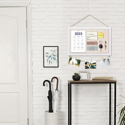 Miratino Cork Board Bulletin Board, 16 "x11 White Linen Cork Boards for Walls with White Frame, Pin Board Vision Board for Home Kitchen School Office Decor