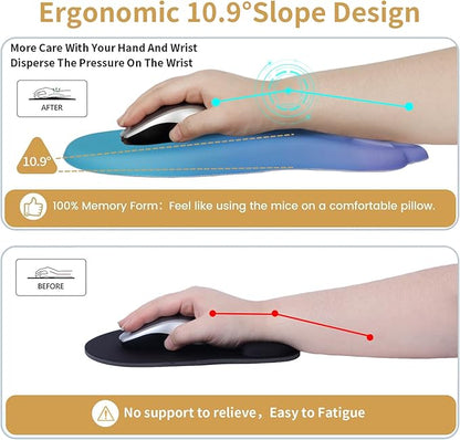 Ergonomic Mouse Pad with Wrist Rest,Cute Cat Paw Mousepad Wrist Support,Comfortable Massage Design Computer Pain Relief Mouse Pad with Non-Slip PU Base for Desk Laptop Gaming,Purple&Green