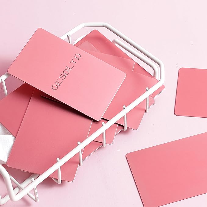 Thick Aluminum Metal Business Cards Anodized Aluminum 86 X 54 X 0.8mm 15 pcs Include Protector Sleeves (Pink)