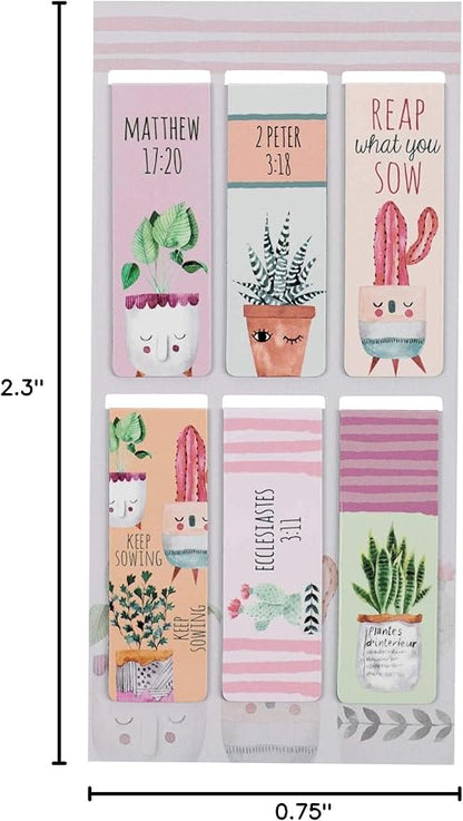 Set of 6 Beloved Scripture Favorites w/Cactus & Cheerful Flower Pots Inspirational Magnetic Bible Verse Bookmark with Scripture,Regular 2.3" x .75"