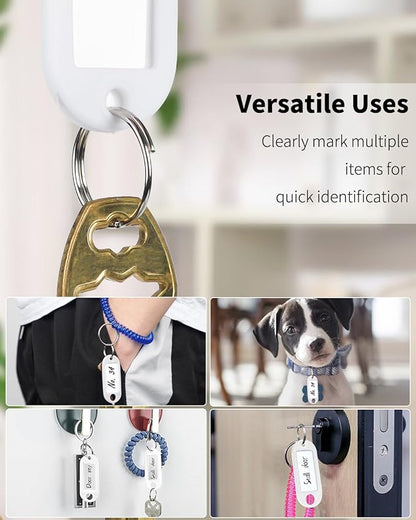 Uniclife 40 Pieces Key Tags 2 Inch Soft Plastic Key Chain Tags with Blank Paper Labels Clear Windows Protective Films and Split Rings Flexible Item Identifiers, White