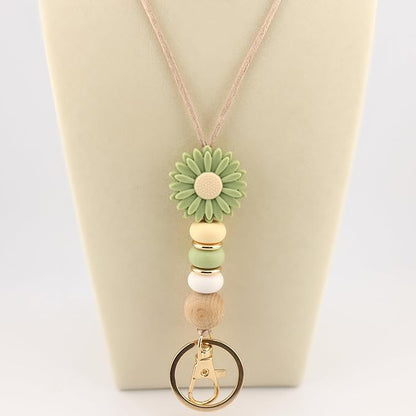 Flower Teacher Lanyards ID Badge and Key Chain, Cute Silicone Beads Lanyard for Women Nurse Work Student (Lovelia)