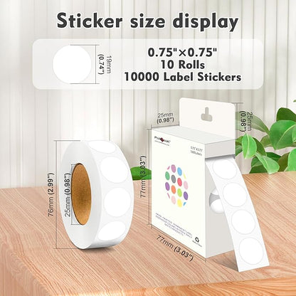 PARLAIM 3/4 Inch Roll Color Coding Labels,10000 per 10 Rolls Round Permanent Adhesive Color Coding Circle Dot Stickers for Office Home (White)