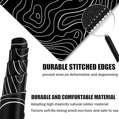 Large Mouse Pad, Big Desk Mat Large Office Desk Pad, Durable Extended Mouse Mat 35.4"x15.7" Mousepad with Non-Slip Rubber Base & Stitched Edge for Home Office Work, White Line