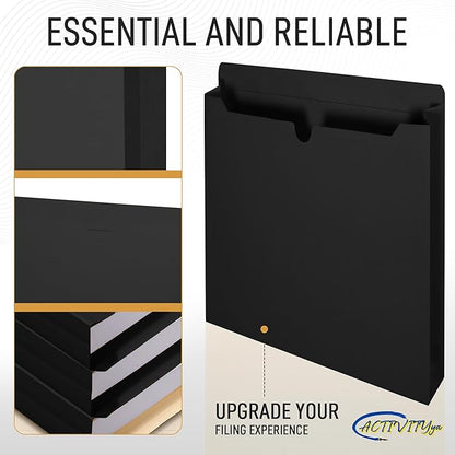 Black File Jackets, 2 Inch Expansion, Letter Size, Reinforced Straight-Cut Tab, 6 Pack