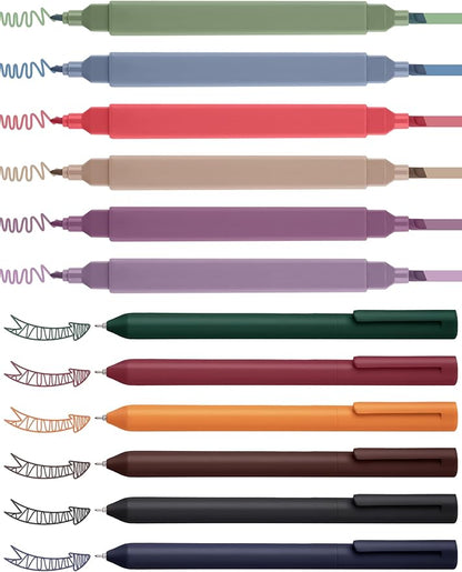 NiArt Bible Note-Taking Kit 6 Dual Tip Highlighters, 6 Gel Pens & 200 Sticky Notes - Versatile, Portable for Bible Study, Journaling, Planning & More with Retro Colors, Precision Tips & Storage Box