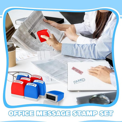 Crtiin 16 Pcs Office Stamp Set Message Self Inking Rubber Stamp Set for Office Stamps Completed Faxed Scanned Stamps for Message Supplies(Red, Blue)