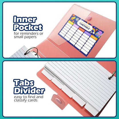 3x5 Lined Index Cards with Ring Binder Holder and Dividers, 100 Ruled Cards, Green