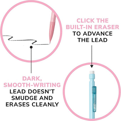 BIC Xtra-Smooth Pastel Mechanical Pencils with Erasers, Medium Point (0.7mm), 40-Count Pack, Bulk Mechanical Pencils for School or Office Supplies