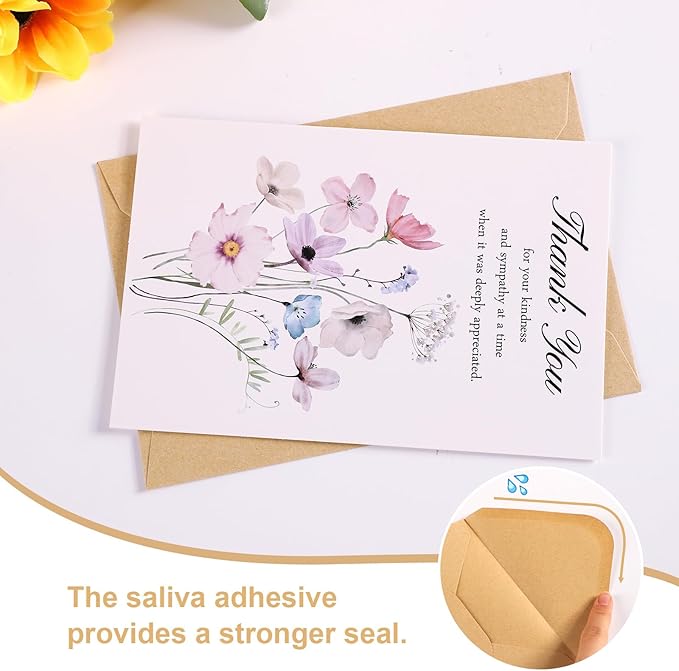 C2U Funeral Thank You Cards with Envelopes(20 Pack 4"x6"),Stickers & Message Inside - Wildflower Bereavement Sympathy Thank You Cards for Funeral Family Friends Loved Ones
