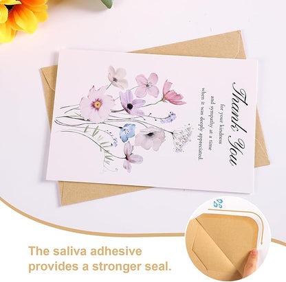 C2U Funeral Thank You Cards with Envelopes(100 Pack 4"x6"),Stickers & Message Inside - Wildflower Bereavement Sympathy Thank You Cards for Funeral Family Friends Loved Ones