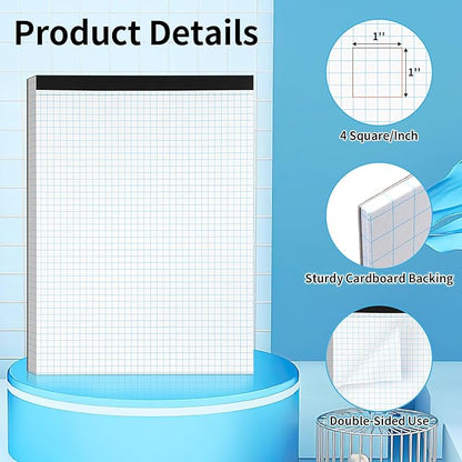 Grid Paper Notebook 8.5 X 11, 4x4 Graph Paper,-Sturdy Cardboard Backing, Graph Paper Pad for School, Office, Home, 70 Gsm Grid Paper, 2 Packs, 30 Sheets/Pad