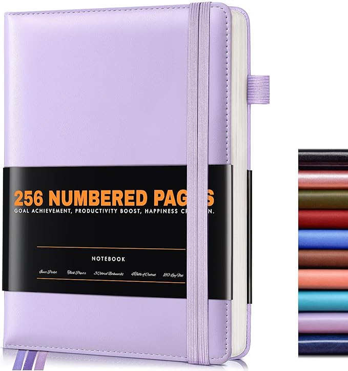 Lined Journal Notebook for Women Men, 256 Numbered Pages Hardcover Leather Journals for Writing, A5 Journaling Notebooks, College Ruled Journal for Business Work School 5.75" x 8.38" Purple