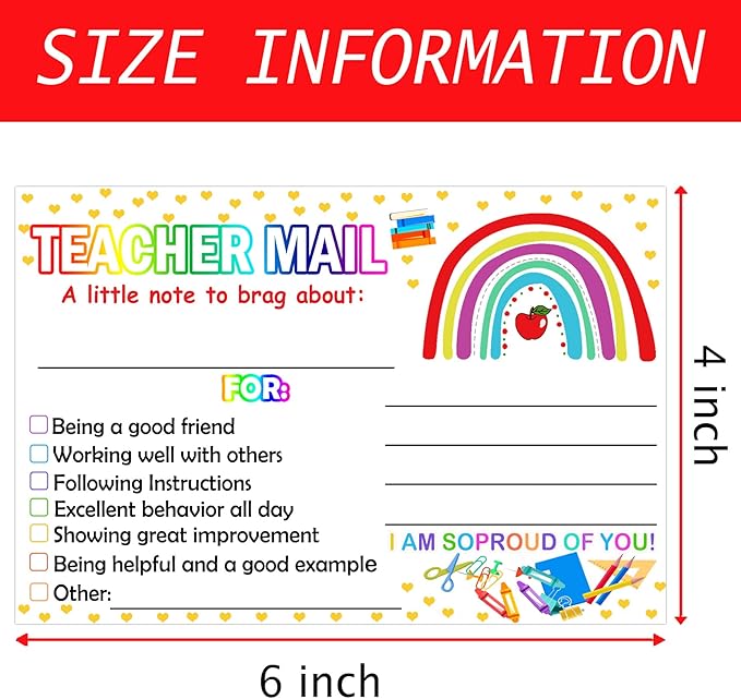4 x 6 inch Rainbow Happy Mail Teacher Notes to Parents Classroom Good Behavior Incentive Motivational Cards 50 Pcs Motivational Notes Positive Postcards For Home,Preschool, Kindergarten, Elementary (Color3)
