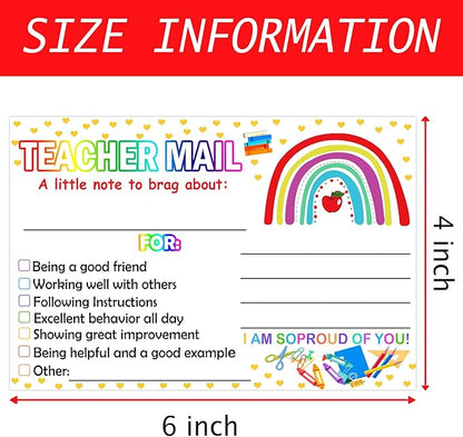 4 x 6 inch Rainbow Happy Mail Teacher Notes to Parents Classroom Good Behavior Incentive Motivational Cards 50 Pcs Motivational Notes Positive Postcards For Home,Preschool, Kindergarten, Elementary (Color3)