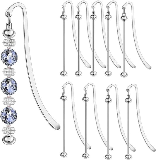 Beadable Bookmarks with Bar Bulk Metal DIY Blank Bookmark for Beads Jewelry Pendants Charms Modern Beading Book Make Marks Craft for Book Lovers Office Supplies (Silver) (10 Packs)