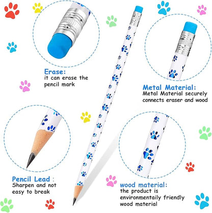 Chinco 100 Pcs Paw Print Pencils Dog Paw Wooden Writing Novelty Pencils with Erasers for Kids Doggy Party Favors Welcome Back to School Party Supplies, 6 Colors