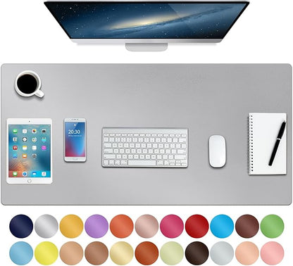 ‎Boutilon Leather Desk Pad 35"x 17" Non-Slip Mouse Pad,Office Desk Mat,Waterprooft PU Leather Desk Blotter,Desk Pad Protector,Desk Writing Pad for Home Office Decor (L-Silver,35"x 17")