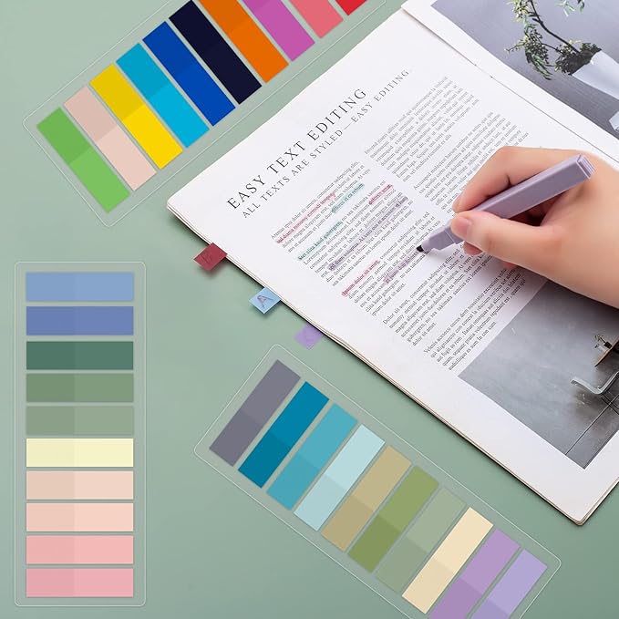 Sticky Tabs 2400 pcs Book Tabs for Page Markers,Morandi Sticky Note Tabs Page Markers for Notebooks,Book Markers,Colorful Book Tabs, Annotation supplies，Transparent Sticky Tabs for Books,Post It Notes