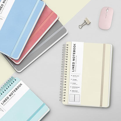 ABERLLS Beige Lined Spiral Journal Notebook with 160 Pages, 8×5.7in, A5 Spiral Notebook, Journaling Notebooks for Work, School, Women, Men, College Ruled Spiral Notebook, Hardcover Leather Journals