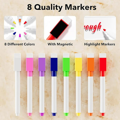Acrylic Magnetic Dry Erase Board for Fridge, Clear Whiteboard for Refrigerator, Notepad Memo to Do/Grocery List White Board, w/ 8 Colors Markers, 15"x11"