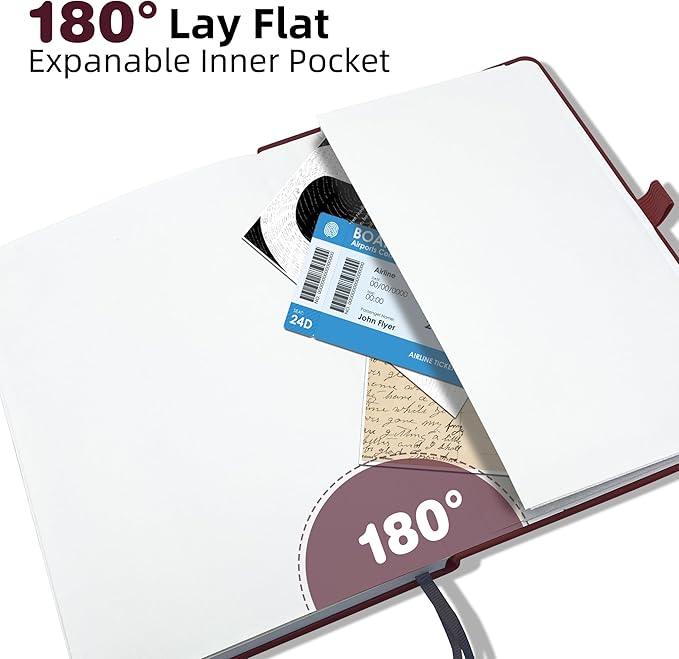 Blank Journal Notebook, A5, 192 Pages 100 GSM Thick Sketch Book for Women Men, Hardcover Leather Unlined Journaling for Work, Notebooks for Writing, 5.8 inches x 8.5 inches (Burgundy)