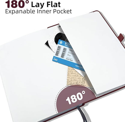 Blank Journal Notebook, A5, 192 Pages 100 GSM Thick Sketch Book for Women Men, Hardcover Leather Unlined Journaling for Work, Notebooks for Writing, 5.8 inches x 8.5 inches (Burgundy)