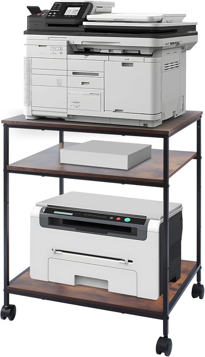 EMERIT 3-Tier Printer Stand for Laser/Inkjet/All-in-One - 23.6x18.9x31.5 Heavy Duty Cart w/Adjustable Shelves & Lockable Wheels, Storage for Scanner/Fax/Supplies - Industrial Home & Office
