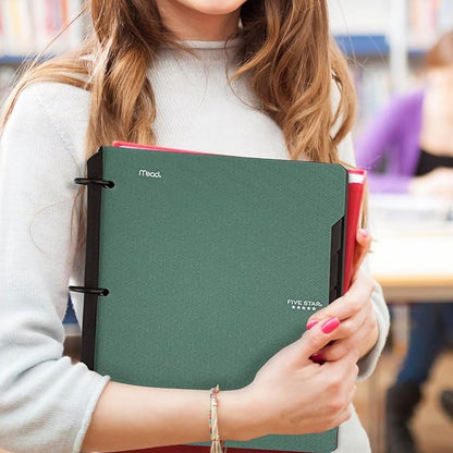 Five Star Flex Refillable Notebook + Study App, College Ruled Paper, 1-1/2 Inch TechLock Rings, Pockets, Tabs and Dividers, 300 Sheet Capacity, Seaglass Green (29324AQ8)